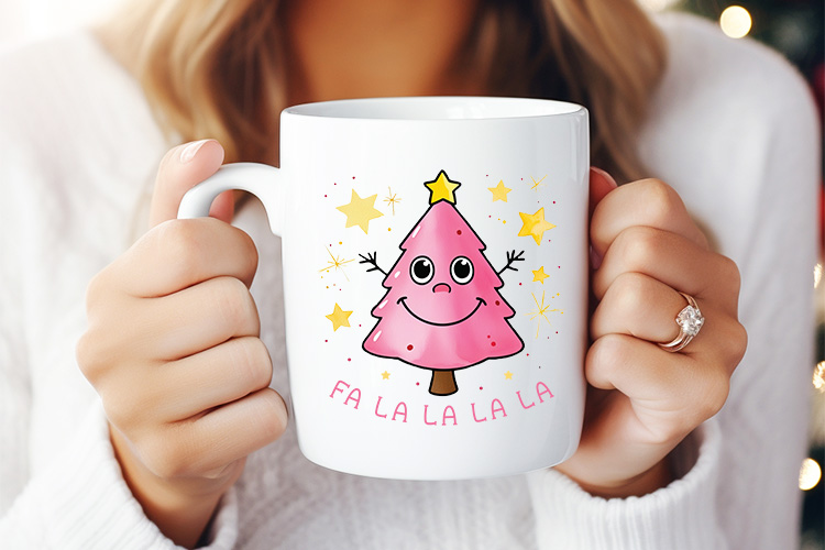 Fa La La La - Pink Christmas Sublimation PNG Mug Mockup Image.jpg