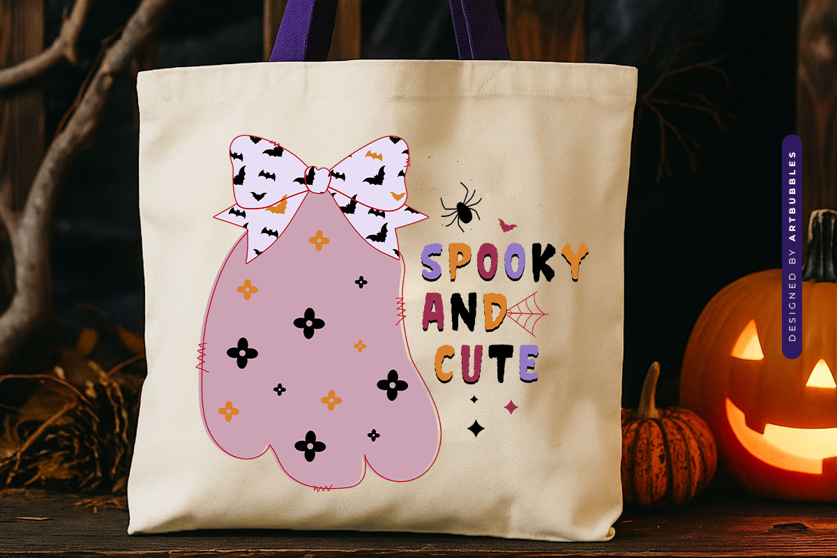 Spooky and Cute - Halloween Coquette Sublimation Tote bag Mockup Image.jpg
