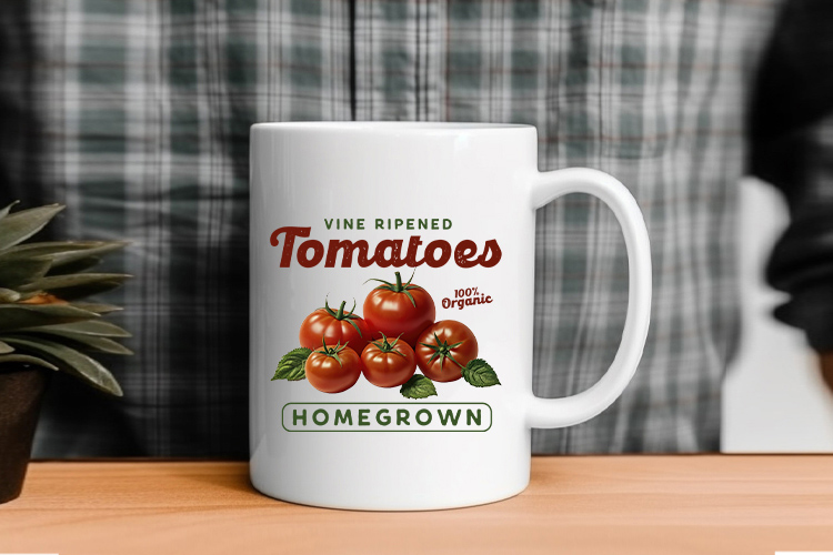 Vine Ripened Tomatoes - Vintage Fruit PNG Sublimation Mug Mockup Image.jpg