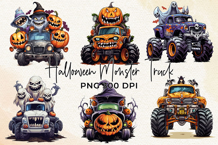Halloween Monster Truck Sublimation Clipart Bundle Preview 02.jpg