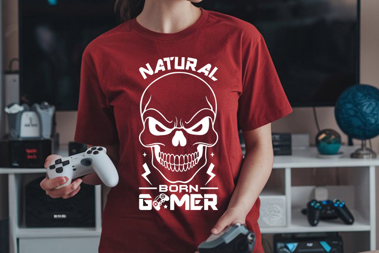 Natural Born Gamer - Funny Skull Gaming SVG Tee Mockup image.jpg