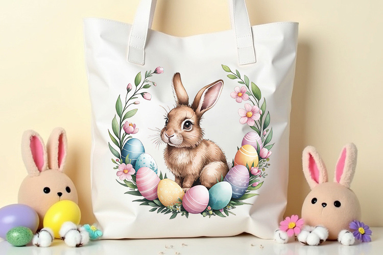 Printable Easter Bunny Wreath Clipart Design Tote Bag Mockup Image.jpg
