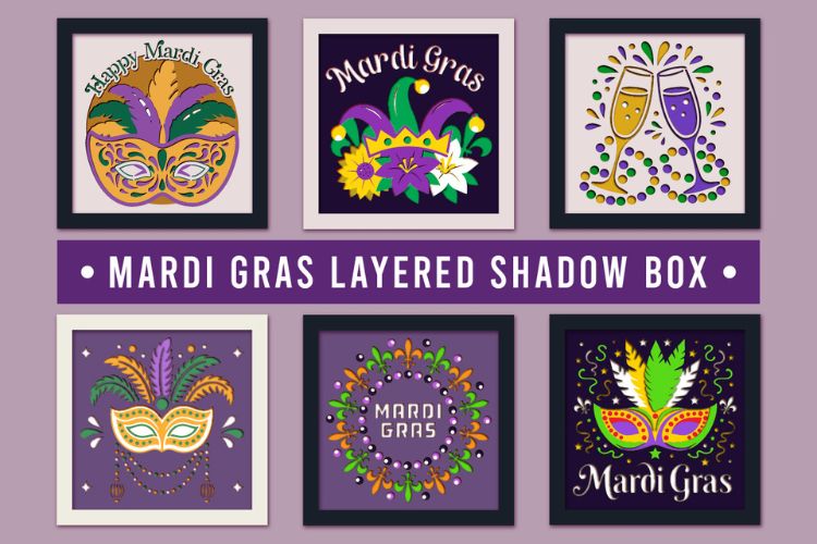 Mardi Gras Layered Shadow Box SVG Bundle