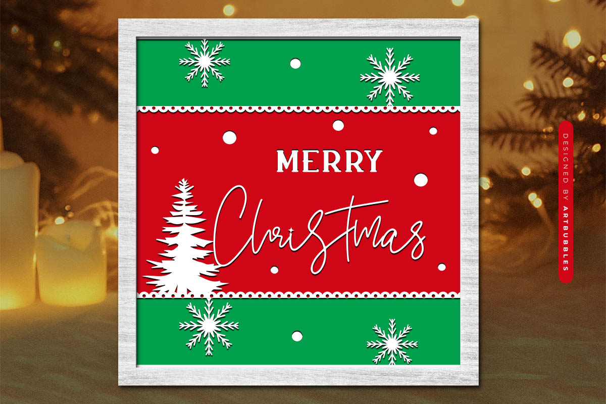 Merry Christmas Paper Cut Shadow Box SVG