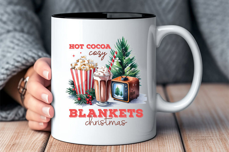 Hot Cocoa Cozy Blankets Christmas Movies, Winter Sublimation Mug Mockup Image.jpg