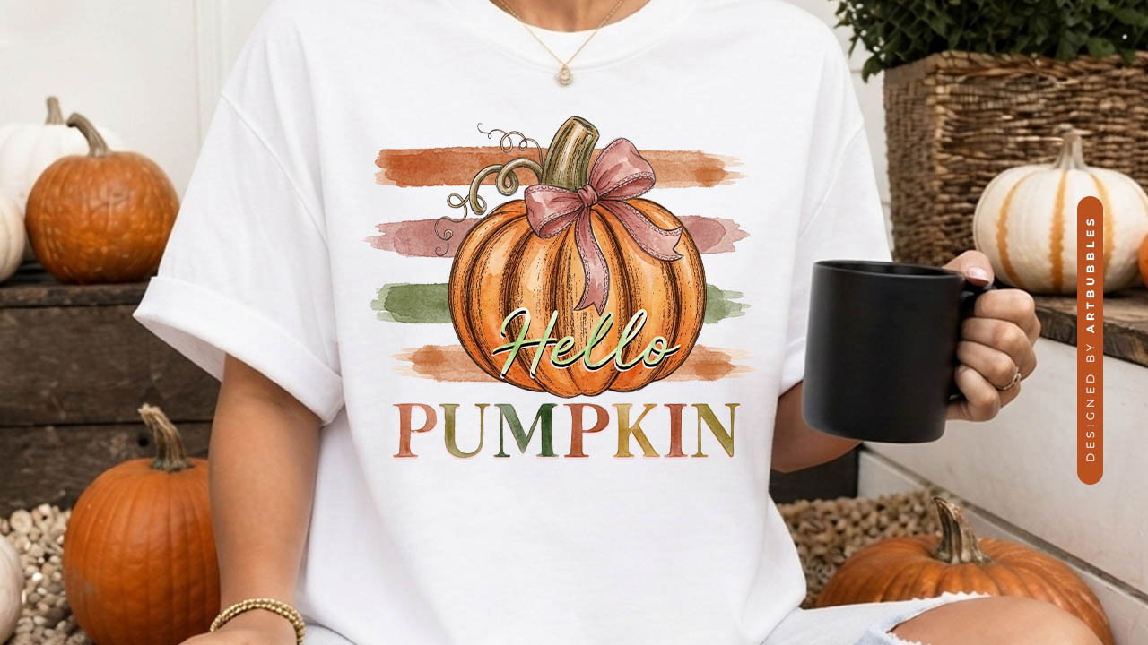 Hello Pumpkin - Stripe Fall Sublimation PNG Tshirt Mockup image.jpg