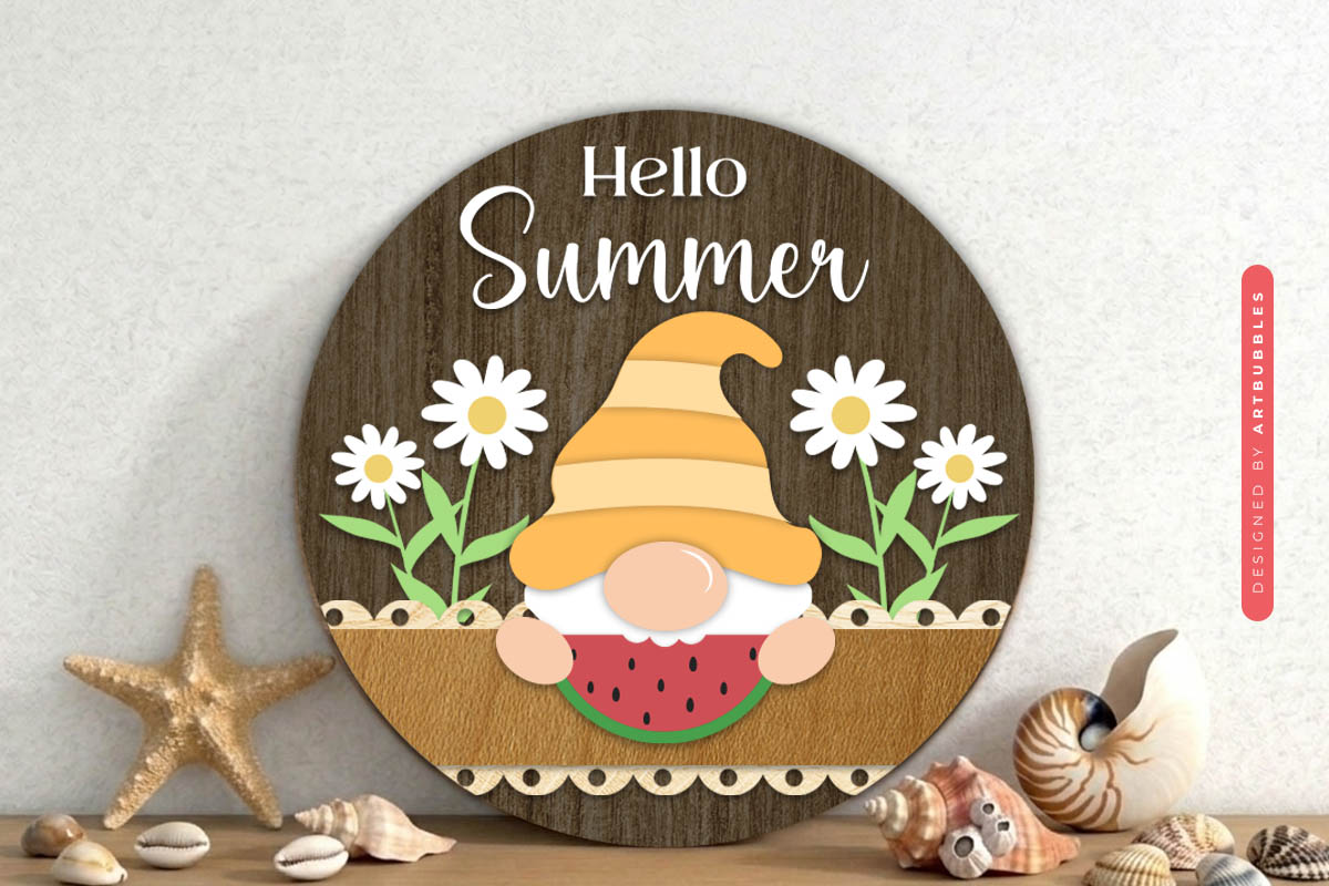 Hello Summer Gnome Round Sign SVG Image.jpg