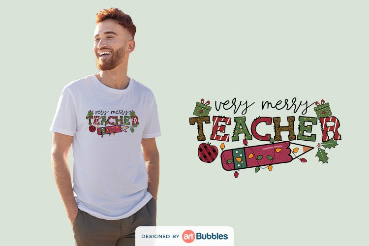 Very Merry Teacher, Christmas Sublimation Shirt Designs Free Preview 01.jpg