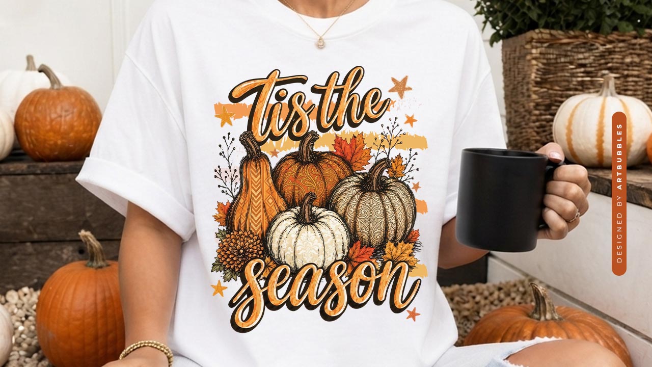 Tis the Season - Stripe Fall Pumpkin Sublimation PNG Tshirt Mockup image.jpg