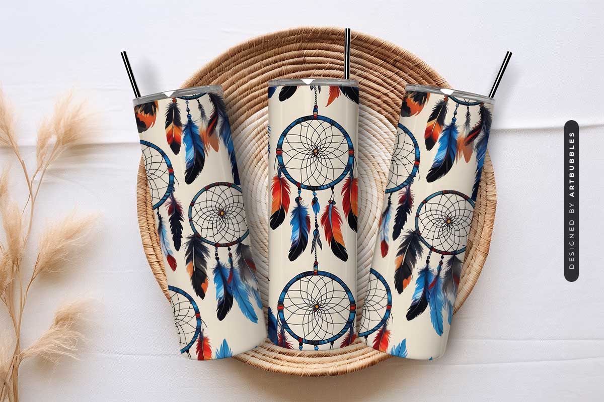Boho Dreamcatcher Pastel Feather Sublimation Tumbler Image 3.jpg