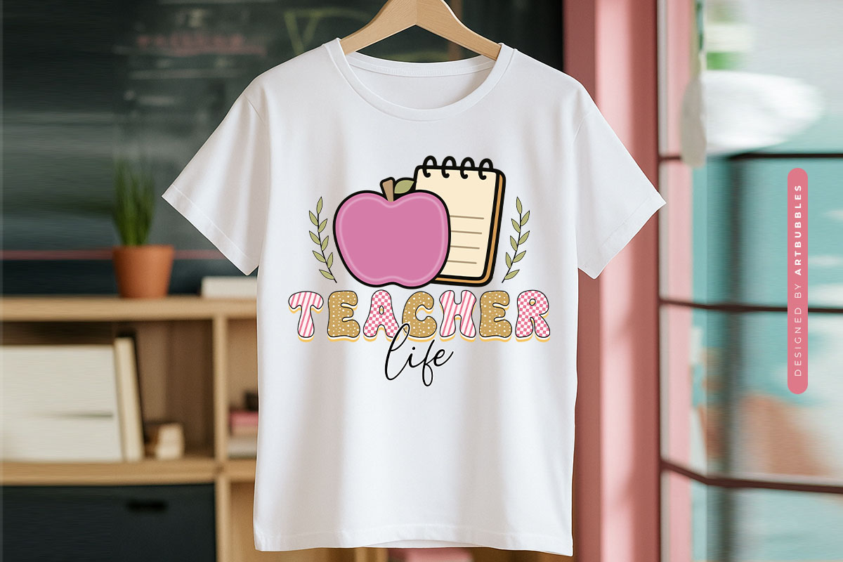 Retro Teacher Life Sublimation Transfer T-shirt Mockup Image.jpg