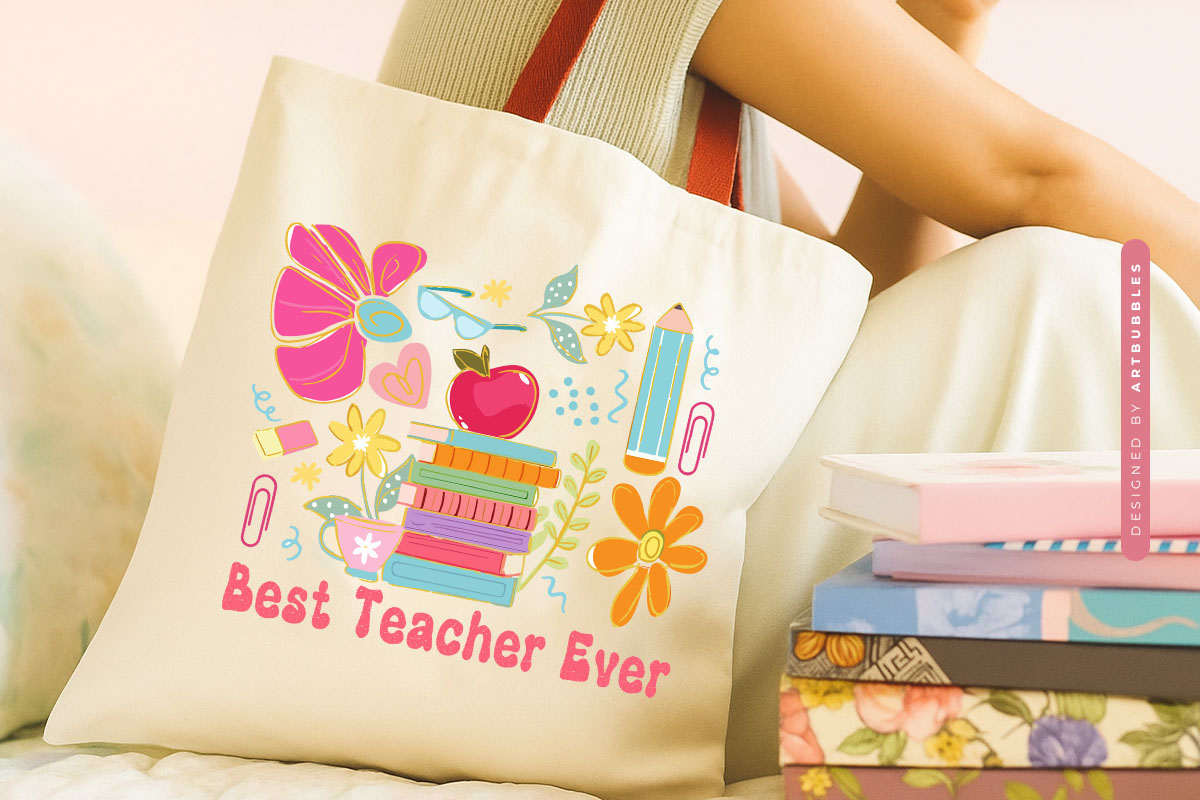 Best Teacher Ever Retro Sublimation Design Tote Bag Mockup Image.jpg
