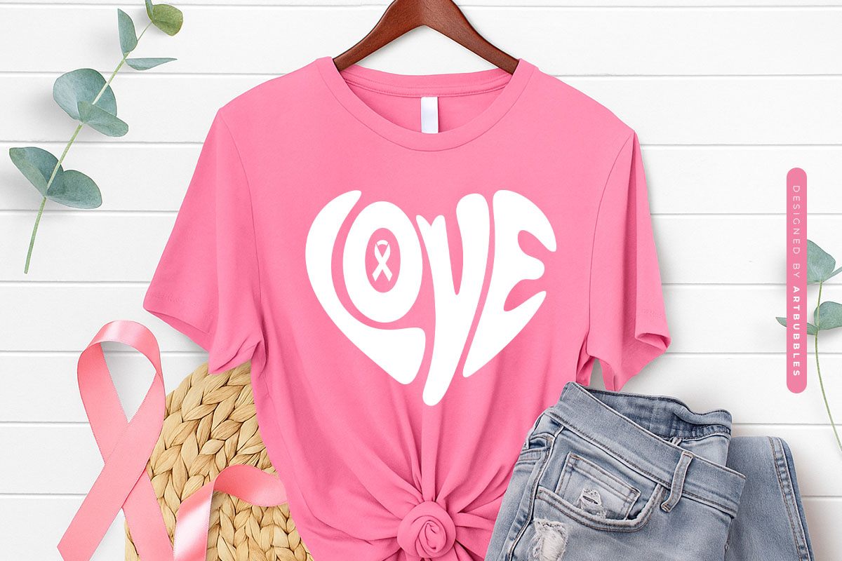 Love - Retro Breast Cancer Awareness SVG Shirt Mockup Image.jpg
