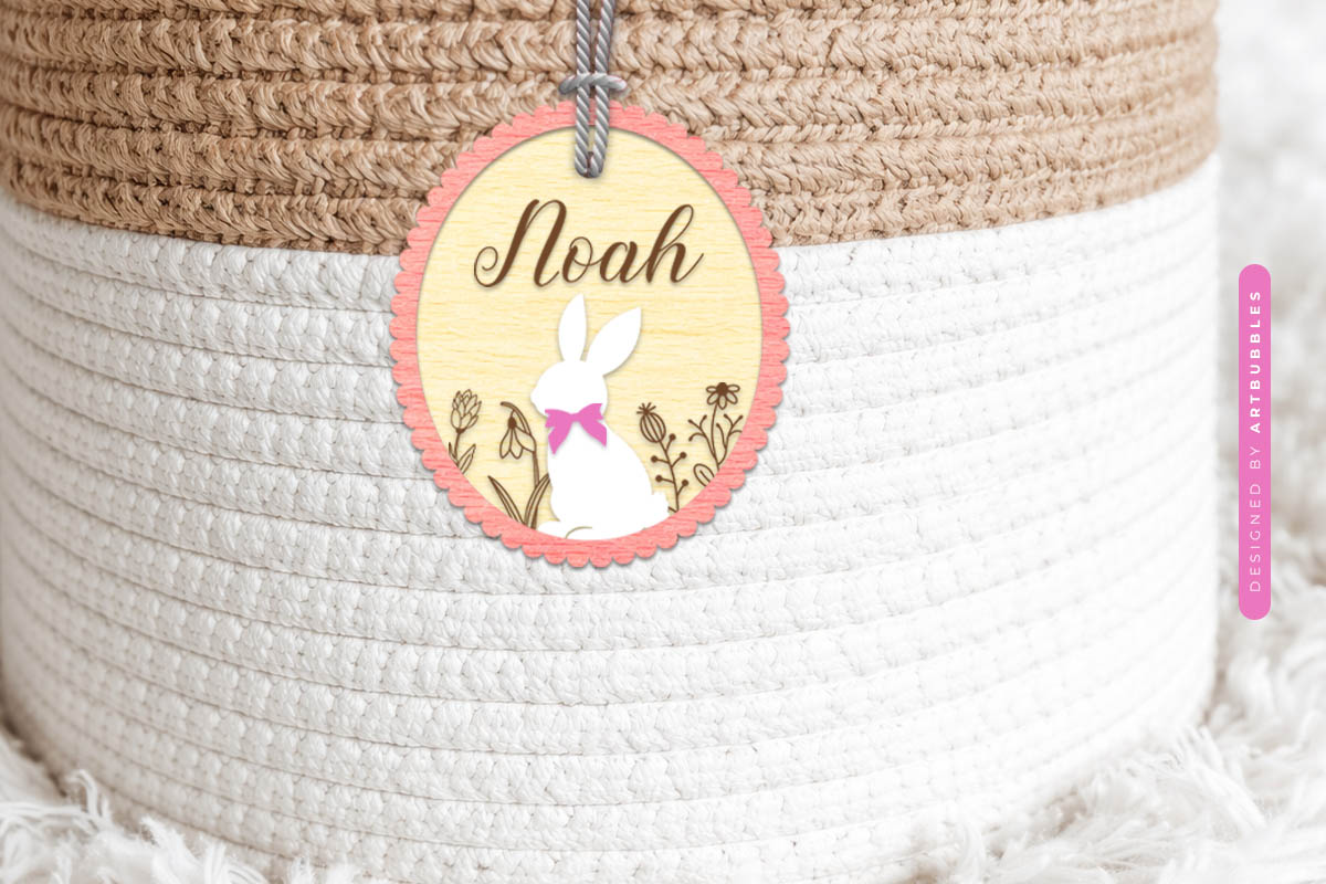 Custom Name Easter Bunny Basket Tag SVG