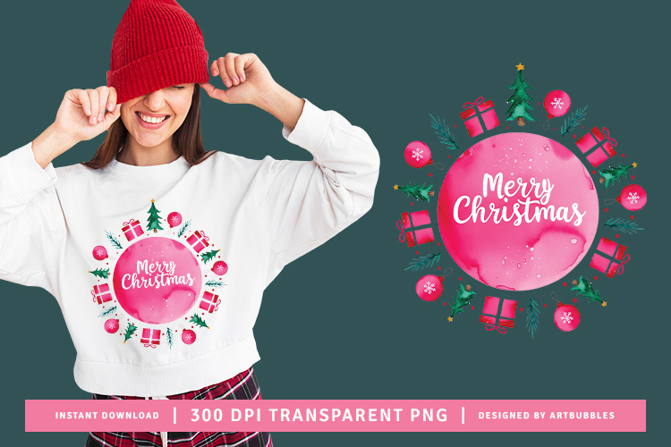 Pink Merry Christmas Sublimation PNG