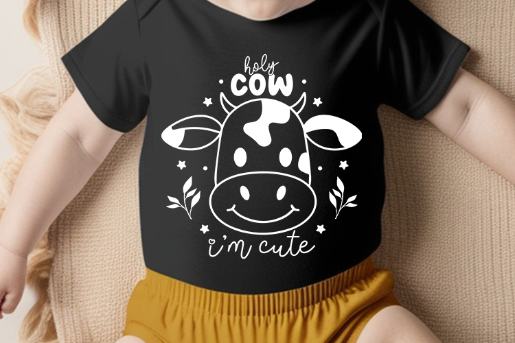 Holy Cow I'm Cute - Unique Baby SVG Design Tshirt Mockup Image.jpg