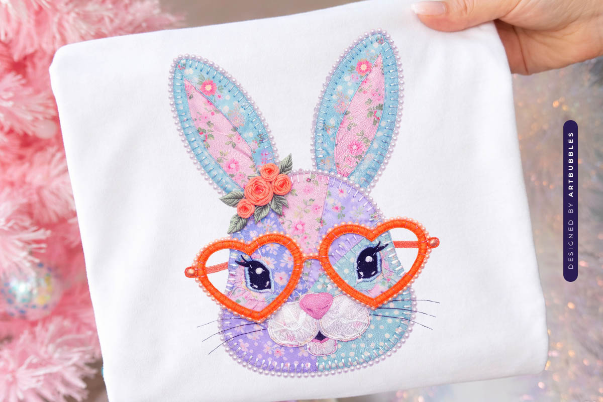 Floral Easter Bunny Patchwork PNG Tote Bag Mockup Image.jpg