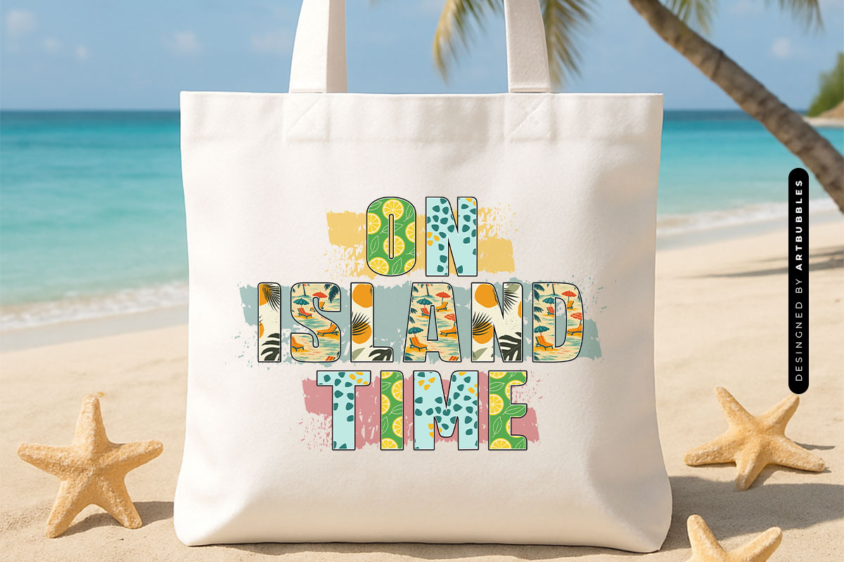 On Island Time - Summer Sublimation Design Tote Bag Mockup Image.jpg