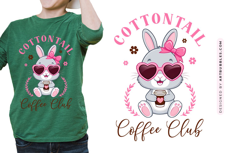 Cottontail Coffee Club - Coquette Easter Bunny PNG