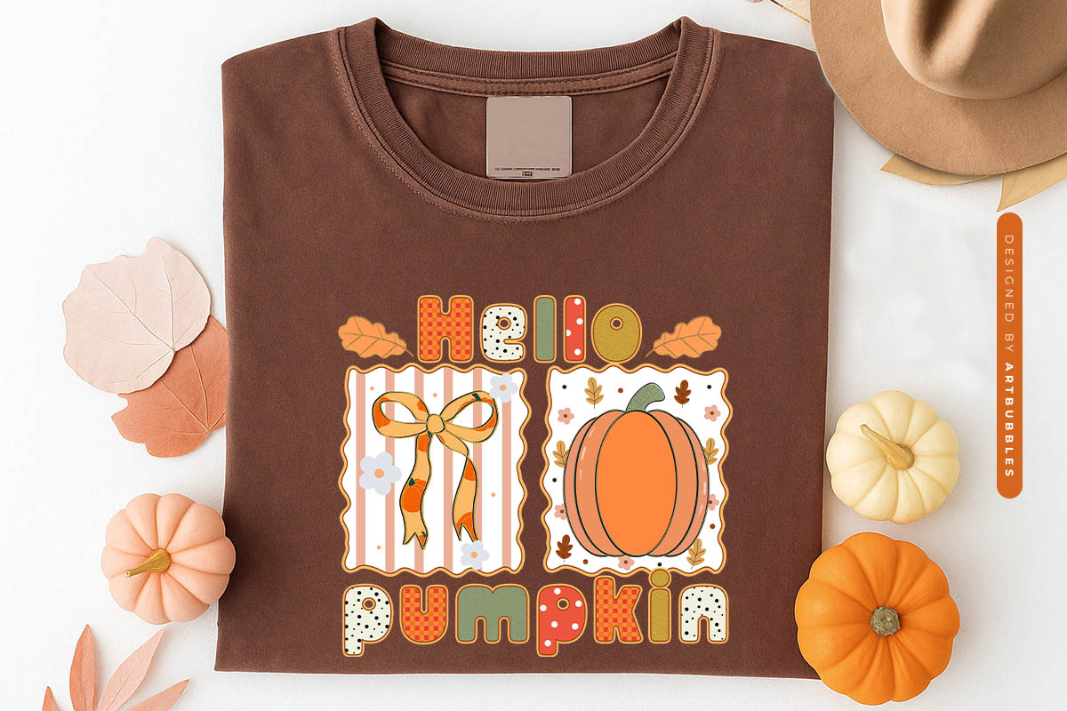Hello Pumpkin - Preppy Fall PNG Sublimation Shirt Mockup Image.jpg