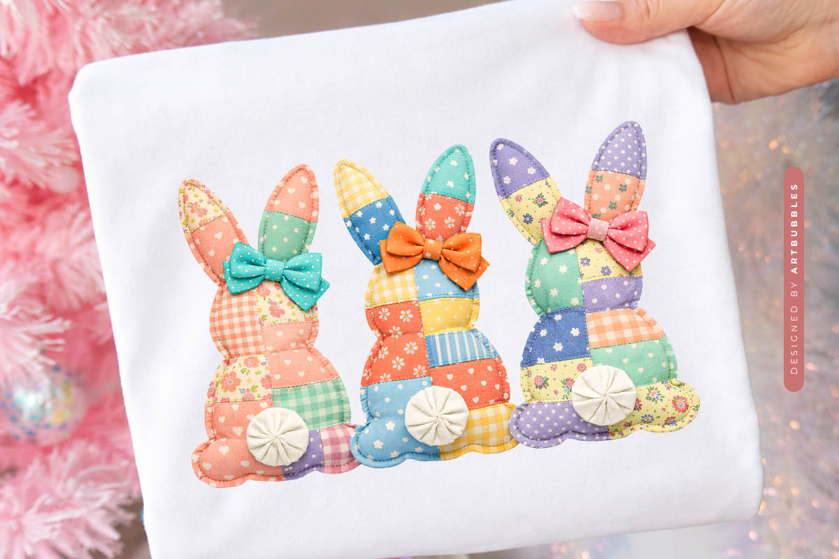 Patchwork Coquette Bunny Sublimation PNG Tote Mockup Image.jpg