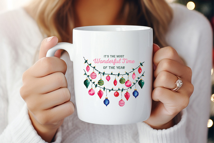 Most Wonderful Time of the Year - Pink Christmas Sublimation Mug Mockup Image.jpg