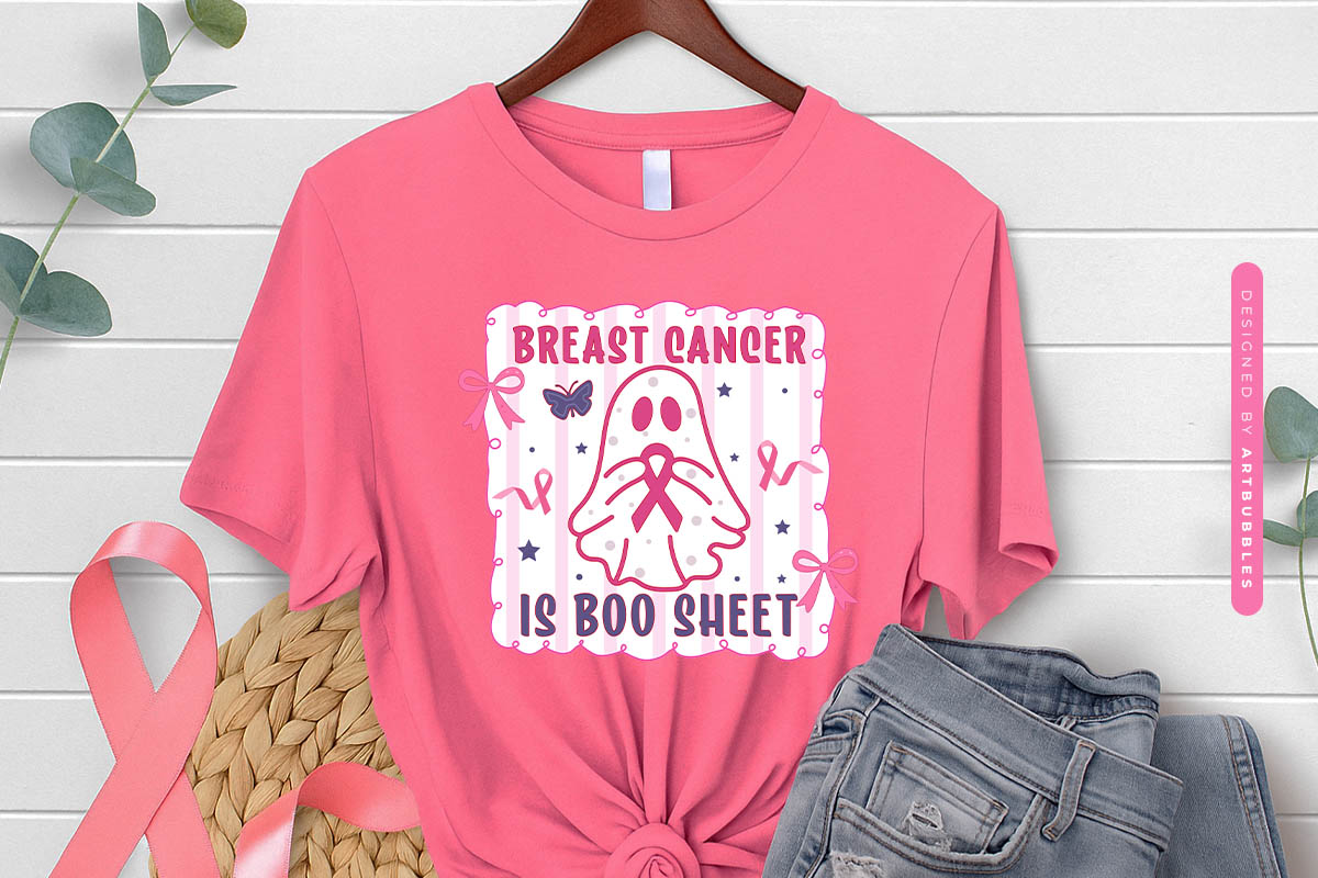 Coquette Bow Breast Cancer is Boo Sheet Sublimation Tshirt Mockup Image.jpg