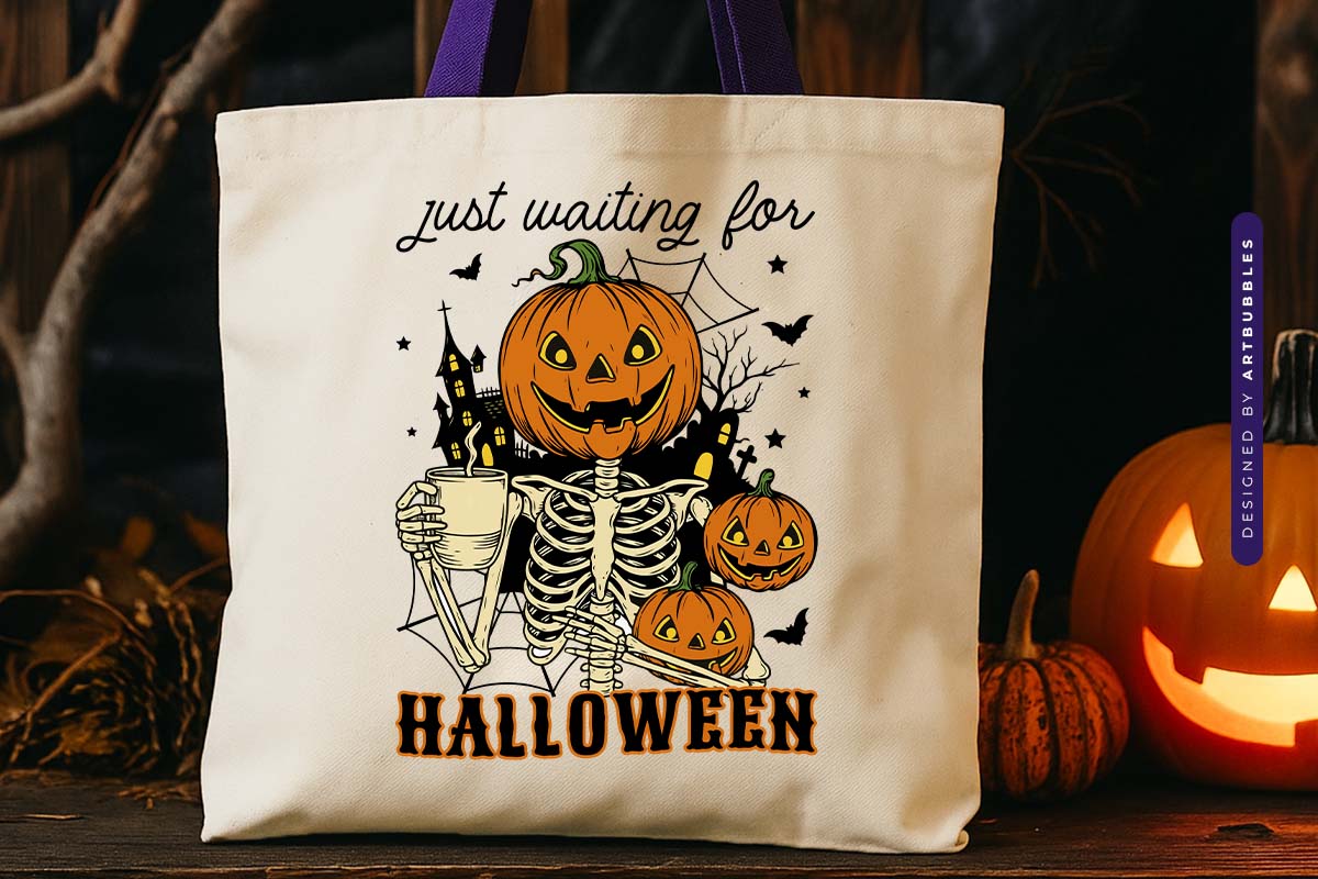 Just Waiting for Halloween Sublimation Design Tote bag Mockup Image.jpg