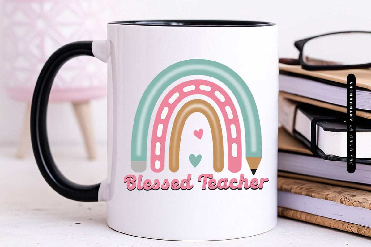 Retro Blessed Teacher Rainbow Sublimation Mug Mockup Image.jpg