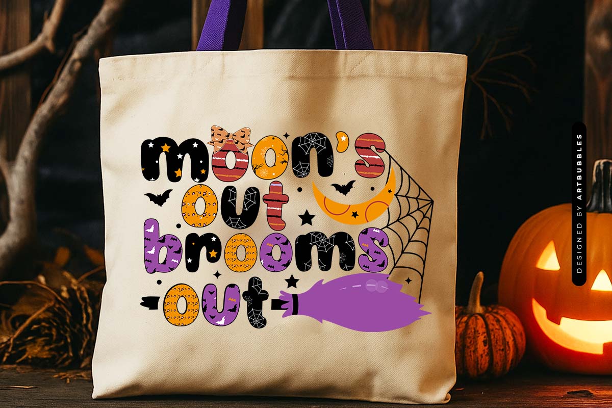 Moons Out Brooms Out - PNG Halloween Sublimation Tote Bag Mockup Image.jpg