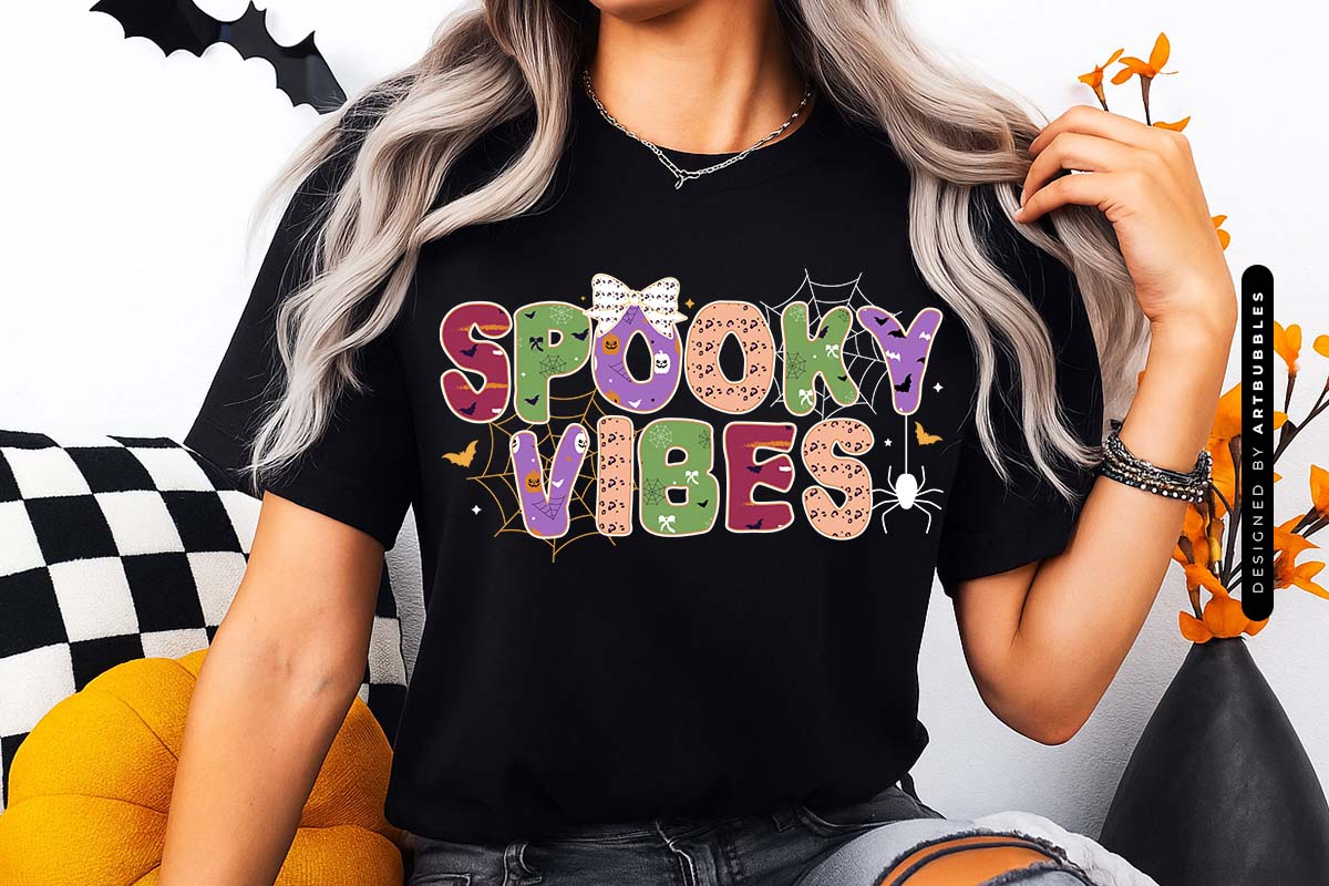 Spooky Vibes - Coquette Halloween Sublimation T-shirt Mockup Image.jpg