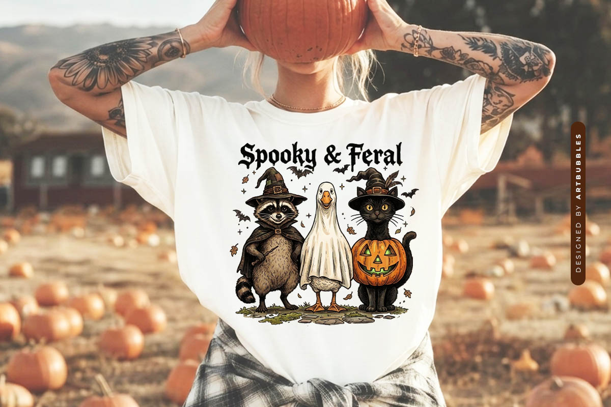 Spooky & Feral - Fall Sublimation PNG Design Shirt Mockup Image.jpg