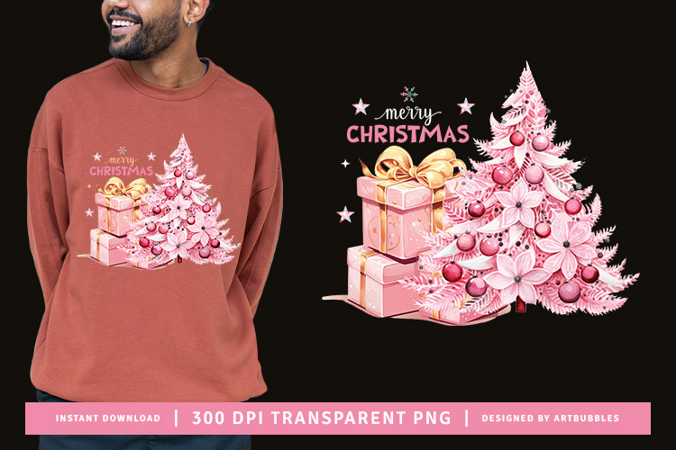 Pink Merry Christmas PNG Sublimation Design