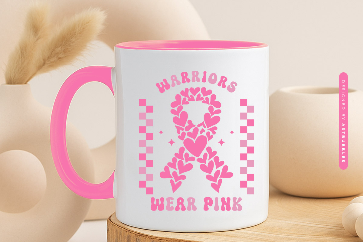 Warriors Wear Pink - Retro Breast Cancer SVG File Mug Mockup Image.jpg