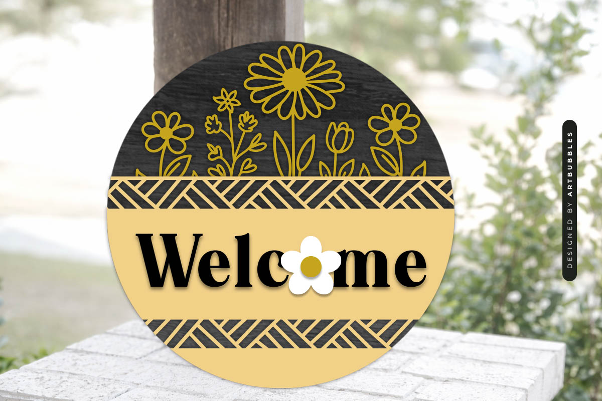 Floral Welcome Door Hanger SVG File