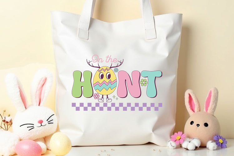 On the Hunt - Retro Easter Sublimation Transfer Tote Mockup Image.jpg