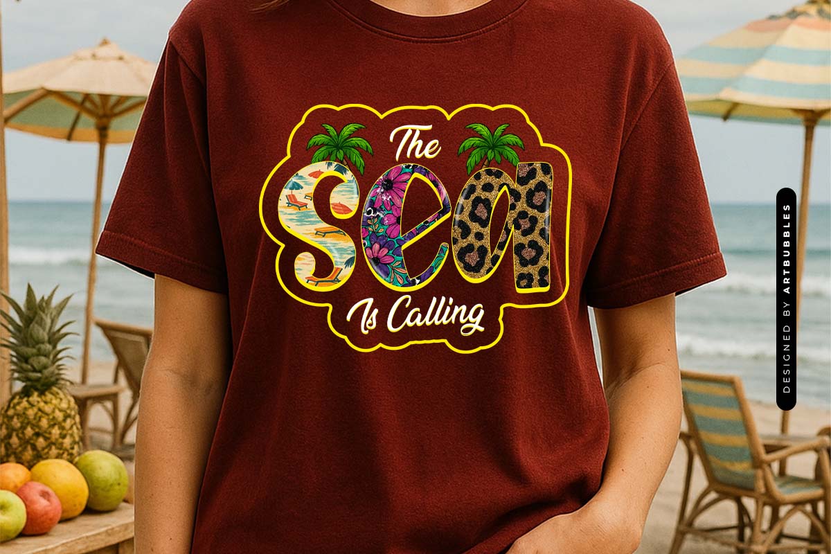 The Sea Is Calling - Summer PNG Sublimation Shirt Mockup Image.jpg