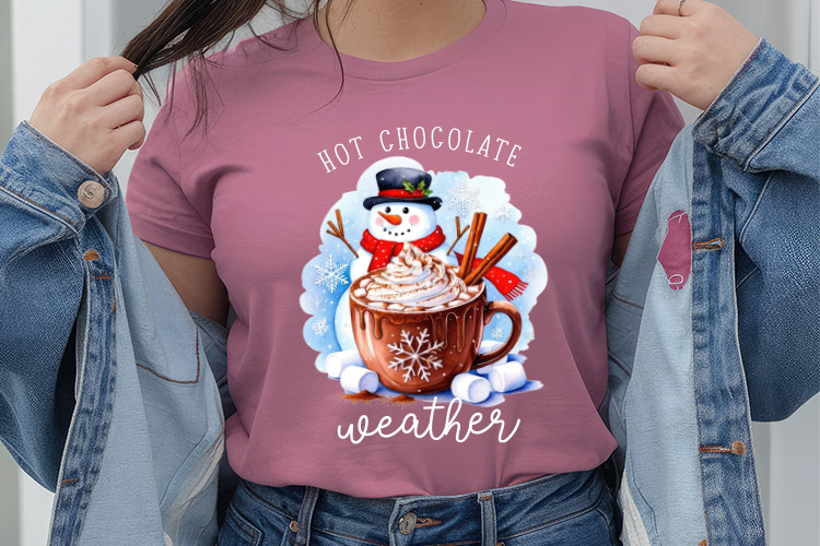 Hot Chocolate Weather - Winter Sublimation PNG Shirt Mockup Image.jpg