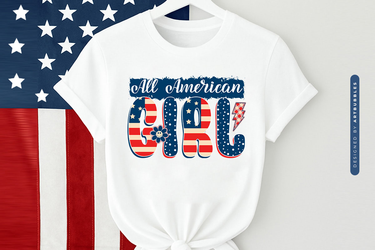 All American Girl - 4th of July PNG Sublimation Tshirt Mockup Image.jpg