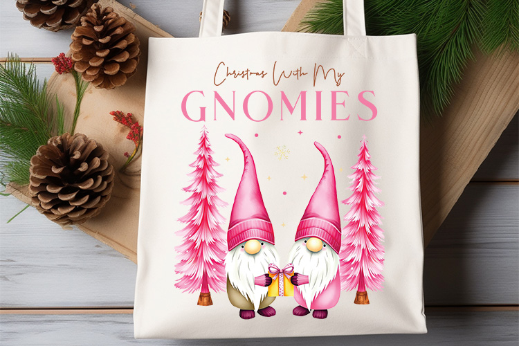 Pink Christmas with My Gnomies Sublimation PNG Tote Bag Mockup Image.jpg