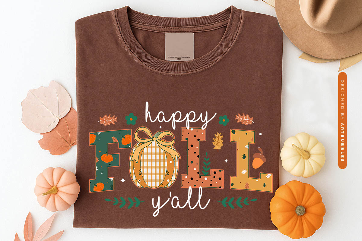 Preppy Happy Fall Y'all Sublimation PNG Shirt Mockup Image.jpg