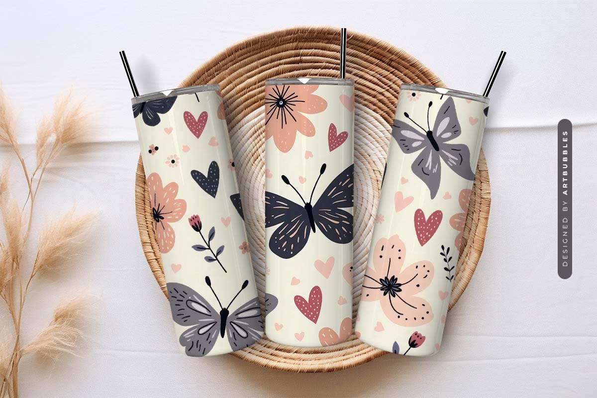 Boho Butterflies Tumbler Wrap Sublimation Design Image 3.jpg