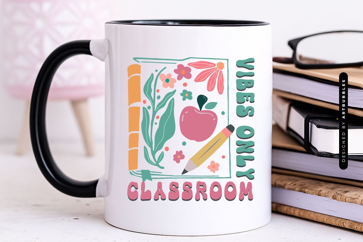 Classroom Vibes Only - Floral Retro Teacher Sublimation Mug Mockup Image.jpg