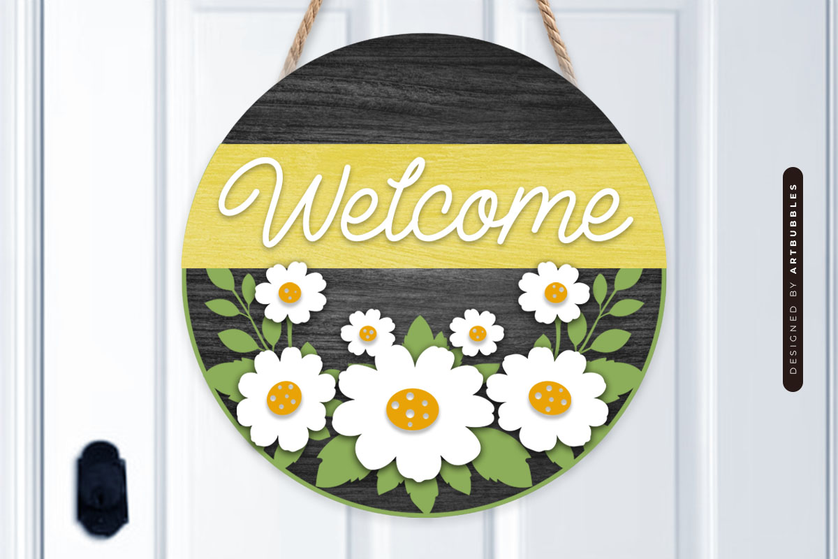 Floral Round Welcome Door Hanger SVG Image.jpg