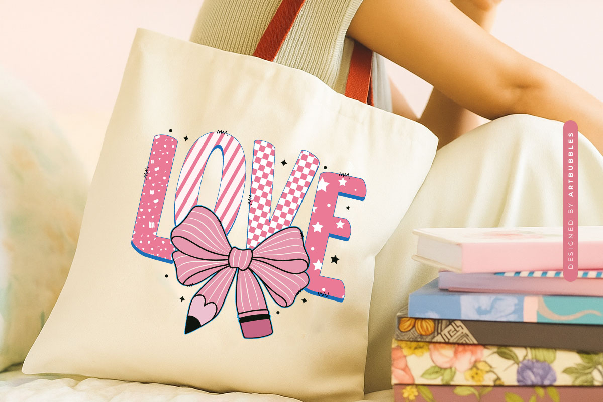 Love - Coquette Retro Teacher Sublimation Tote bag Mockup Image.jpg