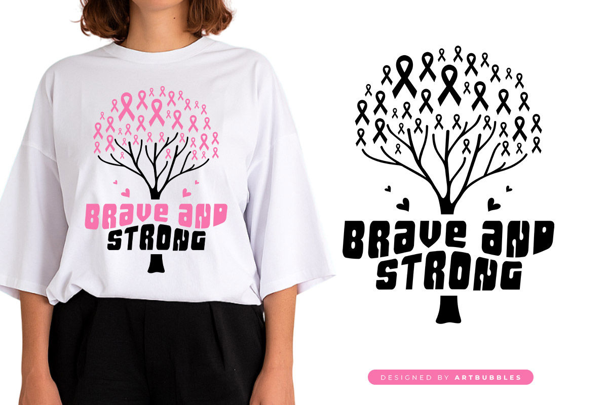 Brave and Strong - Retro Breast Cancer Ribbon SVG