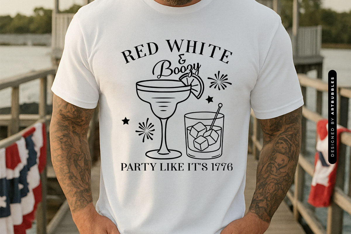 Red White & Boozy - 4th of July Cocktail SVG T-shirt Mockup Image.jpg