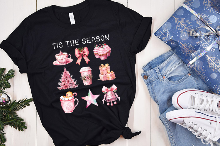 Tis the Season - Pink Christmas PNG Sublimation Shirt Mockup Image.jpg