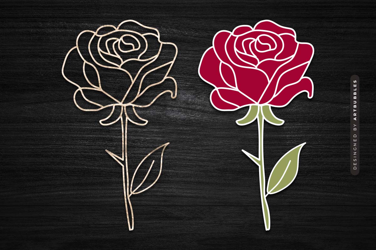Rose Line Art SVG Vector - Laser Cut File