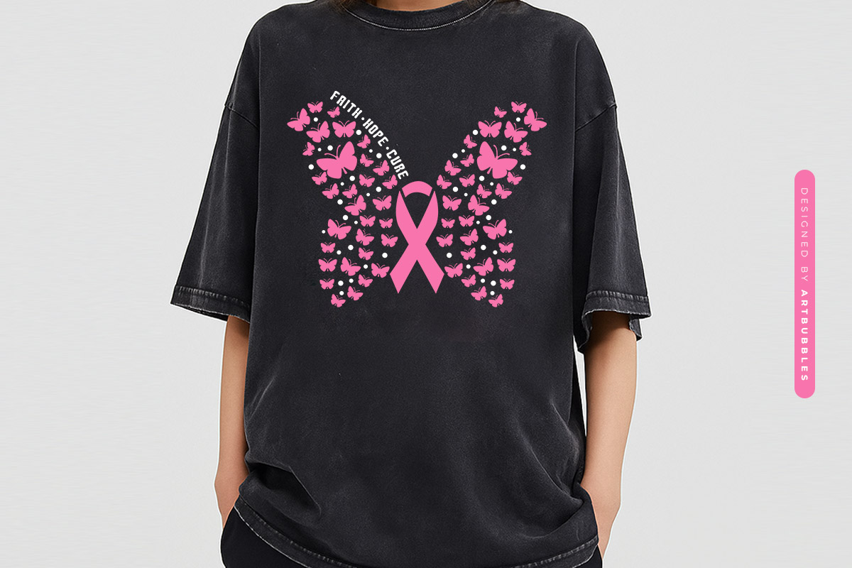 Faith Hope Cure - Butterfly Retro Breast Cancer SVG T-shirt Mockup Image.jpg